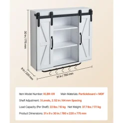 VEVOR Bathroom Wall Cabinet, 2 Doors and Adjustable Shelf, Over the Toilet Storage Medicine Cabinet Wall Mounted, Hanging Organizer with Open Partition/Towel Bar/Hooks for Laundry Room Kitchen, White