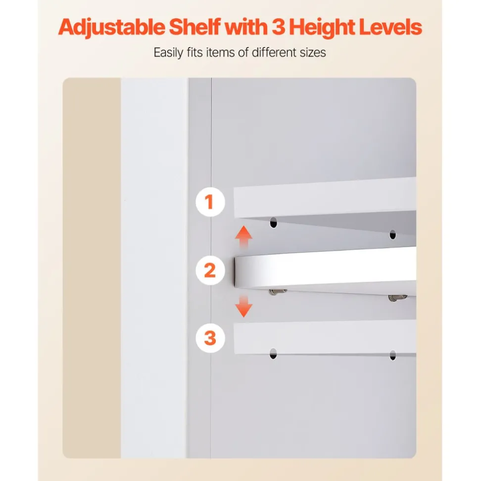 VEVOR Bathroom Wall Cabinet, 2 Doors and Adjustable Shelf, Over the Toilet Storage Medicine Cabinet Wall Mounted, Hanging Organizer with Open Partition and Towel Bar for Laundry Room Kitchen, White