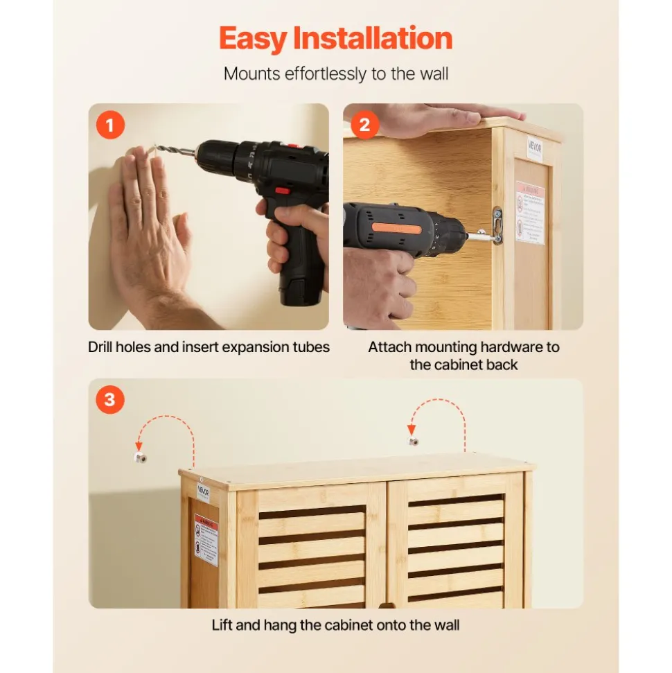 VEVOR Bathroom Wall Cabinet, 2 Doors and Adjustable Shelf, Over the Toilet Storage Medicine Cabinet Wall Mounted, Hanging Organizer with Shelves and Open Partition for Laundry Room Kitchen Restroom