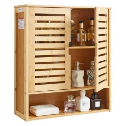 VEVOR Bathroom Wall Cabinet, 2 Doors and Adjustable Shelf, Over the Toilet Storage Medicine Cabinet Wall Mounted, Hanging Organizer with Shelves and Open Partition for Laundry Room Kitchen Restroom