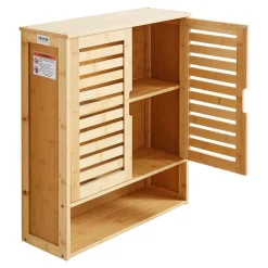 VEVOR Bathroom Wall Cabinet, 2 Doors and Adjustable Shelf, Over the Toilet Storage Medicine Cabinet Wall Mounted, Hanging Organizer with Shelves and Open Partition for Laundry Room Kitchen Restroom