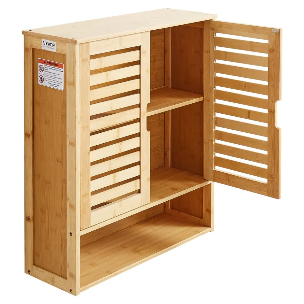 VEVOR Bathroom Wall Cabinet, 2 Doors and Adjustable Shelf, Over the Toilet Storage Medicine Cabinet Wall Mounted, Hanging Organizer with Shelves and Open Partition for Laundry Room Kitchen Restroom
