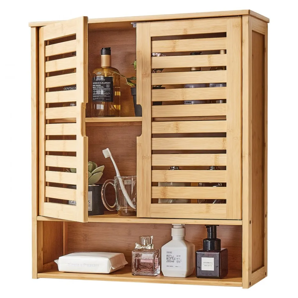 VEVOR Bathroom Wall Cabinet, 2 Doors and Adjustable Shelf, Over the Toilet Storage Medicine Cabinet Wall Mounted, Hanging Organizer with Shelves and Open Partition for Laundry Room Kitchen Restroom