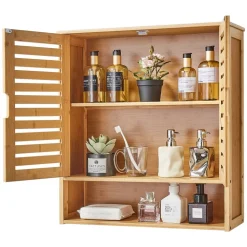 VEVOR Bathroom Wall Cabinet, 2 Doors and Adjustable Shelf, Over the Toilet Storage Medicine Cabinet Wall Mounted, Hanging Organizer with Shelves and Open Partition for Laundry Room Kitchen Restroom