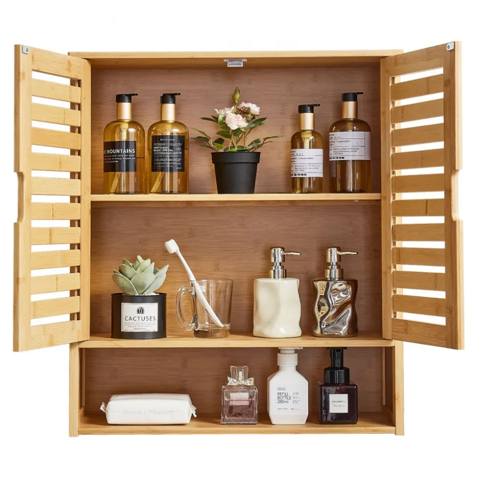 VEVOR Bathroom Wall Cabinet, 2 Doors and Adjustable Shelf, Over the Toilet Storage Medicine Cabinet Wall Mounted, Hanging Organizer with Shelves and Open Partition for Laundry Room Kitchen Restroom