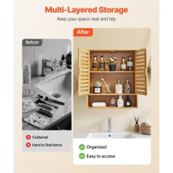 VEVOR Bathroom Wall Cabinet, 2 Doors and Adjustable Shelf, Over the Toilet Storage Medicine Cabinet Wall Mounted, Hanging Organizer with Shelves and Open Partition for Laundry Room Kitchen Restroom