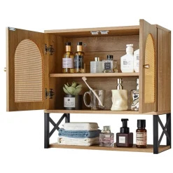 VEVOR Bathroom Wall Cabinet, with 2 Doors and Adjustable Shelf, Over the Toilet Storage Medicine Cabinet Wall Mounted, Hanging Organizer with Shelves & Open Partition for Laundry Room Kitchen Restroom