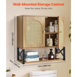 VEVOR Bathroom Wall Cabinet, with 2 Doors and Adjustable Shelf, Over the Toilet Storage Medicine Cabinet Wall Mounted, Hanging Organizer with Shelves & Open Partition for Laundry Room Kitchen Restroom