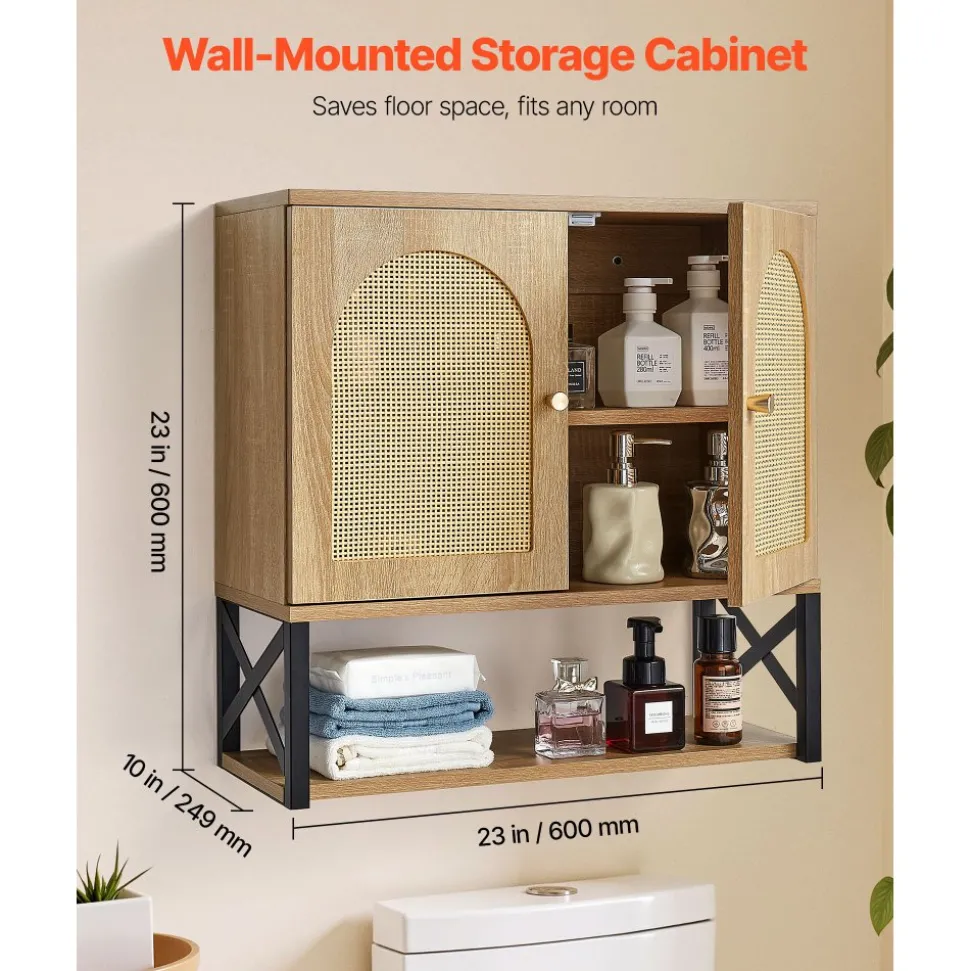VEVOR Bathroom Wall Cabinet, with 2 Doors and Adjustable Shelf, Over the Toilet Storage Medicine Cabinet Wall Mounted, Hanging Organizer with Shelves & Open Partition for Laundry Room Kitchen Restroom