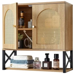 VEVOR Bathroom Wall Cabinet, with 2 Doors and Adjustable Shelf, Over the Toilet Storage Medicine Cabinet Wall Mounted, Hanging Organizer with Shelves & Open Partition for Laundry Room Kitchen Restroom