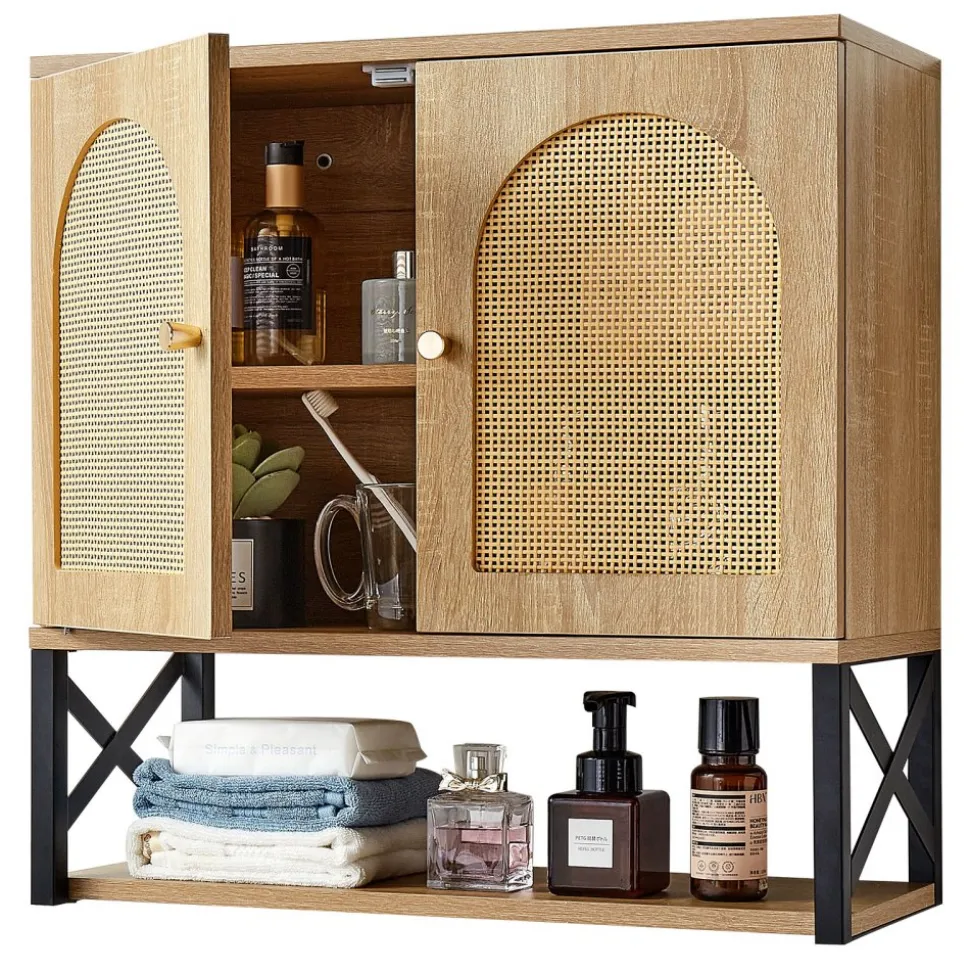 VEVOR Bathroom Wall Cabinet, with 2 Doors and Adjustable Shelf, Over the Toilet Storage Medicine Cabinet Wall Mounted, Hanging Organizer with Shelves & Open Partition for Laundry Room Kitchen Restroom