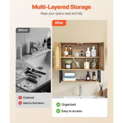 VEVOR Bathroom Wall Cabinet, with 2 Doors and Adjustable Shelf, Over the Toilet Storage Medicine Cabinet Wall Mounted, Hanging Organizer with Shelves & Open Partition for Laundry Room Kitchen Restroom