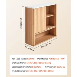 VEVOR Bathroom Wall Cabinet, with Door and Adjustable Shelf, Over the Toilet Storage Medicine Cabinet Wall Mounted, Hanging Organizer with Shelves and Open Partition for Laundry Room Kitchen Restroom