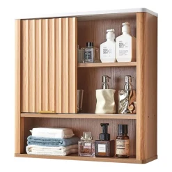 VEVOR Bathroom Wall Cabinet, with Door and Adjustable Shelf, Over the Toilet Storage Medicine Cabinet Wall Mounted, Hanging Organizer with Shelves and Open Partition for Laundry Room Kitchen Restroom