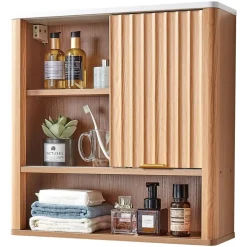 VEVOR Bathroom Wall Cabinet, with Door and Adjustable Shelf, Over the Toilet Storage Medicine Cabinet Wall Mounted, Hanging Organizer with Shelves and Open Partition for Laundry Room Kitchen Restroom