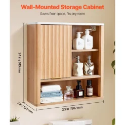 VEVOR Bathroom Wall Cabinet, with Door and Adjustable Shelf, Over the Toilet Storage Medicine Cabinet Wall Mounted, Hanging Organizer with Shelves and Open Partition for Laundry Room Kitchen Restroom