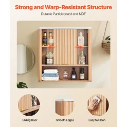 VEVOR Bathroom Wall Cabinet, with Door and Adjustable Shelf, Over the Toilet Storage Medicine Cabinet Wall Mounted, Hanging Organizer with Shelves and Open Partition for Laundry Room Kitchen Restroom