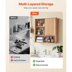 VEVOR Bathroom Wall Cabinet, with Door and Adjustable Shelf, Over the Toilet Storage Medicine Cabinet Wall Mounted, Hanging Organizer with Shelves and Open Partition for Laundry Room Kitchen Restroom