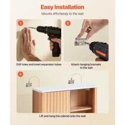 VEVOR Bathroom Wall Cabinet, with Door and Adjustable Shelf, Over the Toilet Storage Medicine Cabinet Wall Mounted, Hanging Organizer with Shelves and Open Partition for Laundry Room Kitchen Restroom