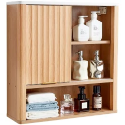 VEVOR Bathroom Wall Cabinet, with Door and Adjustable Shelf, Over the Toilet Storage Medicine Cabinet Wall Mounted, Hanging Organizer with Shelves and Open Partition for Laundry Room Kitchen Restroom