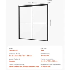 VEVOR Bathtub Shower Door, 56-60 in. W x 60 in. H, Semi-Frameless Double Sliding Tub Door, Semi-Frameless Bypass Tub Door with 1/4 in Shatterproof Tempered Glass and Stainless Steel Handle, Black