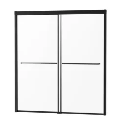 VEVOR Bathtub Shower Door, 56-60 in. W x 60 in. H, Semi-Frameless Double Sliding Tub Door, Semi-Frameless Bypass Tub Door with 1/4 in Shatterproof Tempered Glass and Stainless Steel Handle, Black