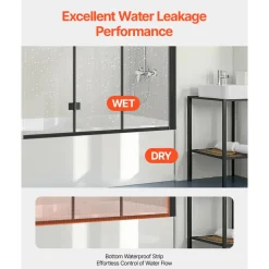 VEVOR Bathtub Shower Door, 51 in. W x 56 in. H, Frameless Foldable Hinged Shower Door, Tri-Fold Shower Glass Door with 1/4 in Tempered Glass Door, 180°Rotating and Folding Design, for Bathtub, Black