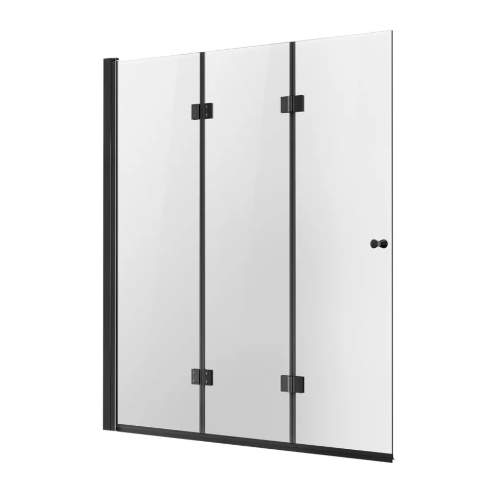 VEVOR Bathtub Shower Door, 51 in. W x 56 in. H, Frameless Foldable Hinged Shower Door, Tri-Fold Shower Glass Door with 1/4 in Tempered Glass Door, 180°Rotating and Folding Design, for Bathtub, Black