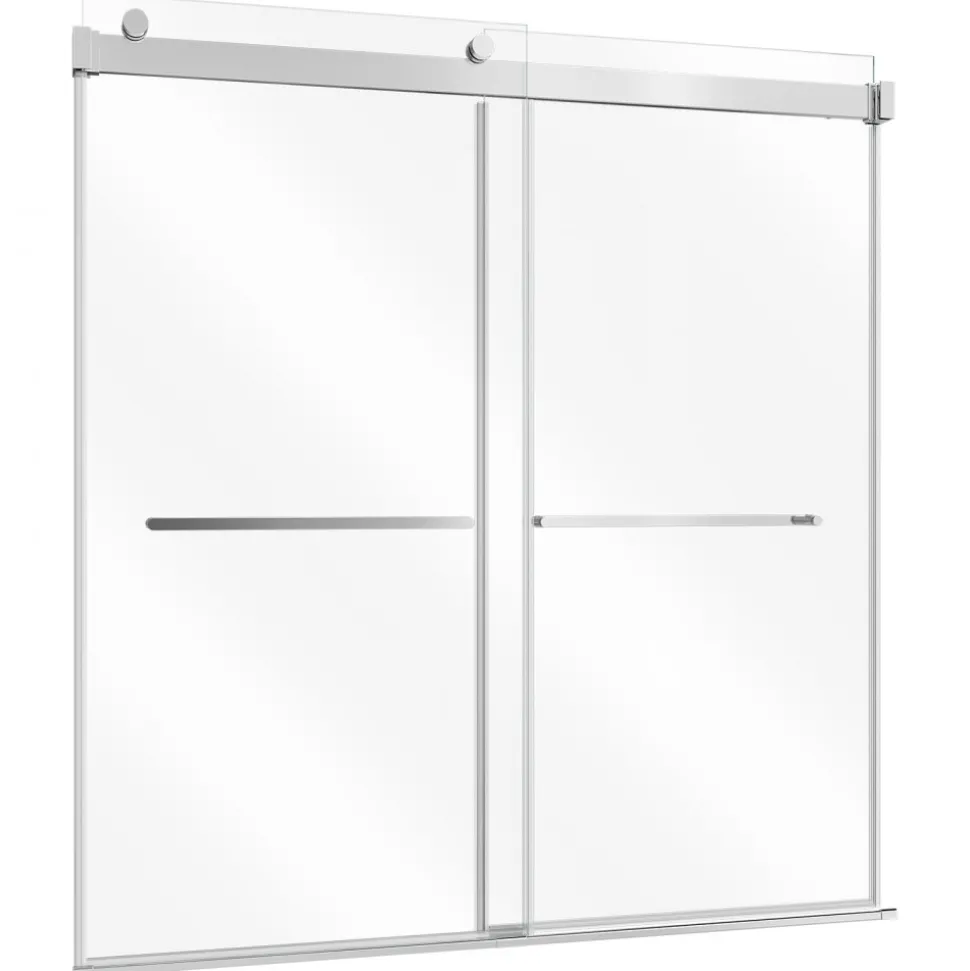 VEVOR Bathtub Shower Door 60"W x 60"H Frameless Bypass Sliding Doors Silver, 5/16" Clear Tempered Glass, Double Sliding Tub Shower Doors with 2 Stainless Steel Handles, Nano Coating, for Bathroom Tubs