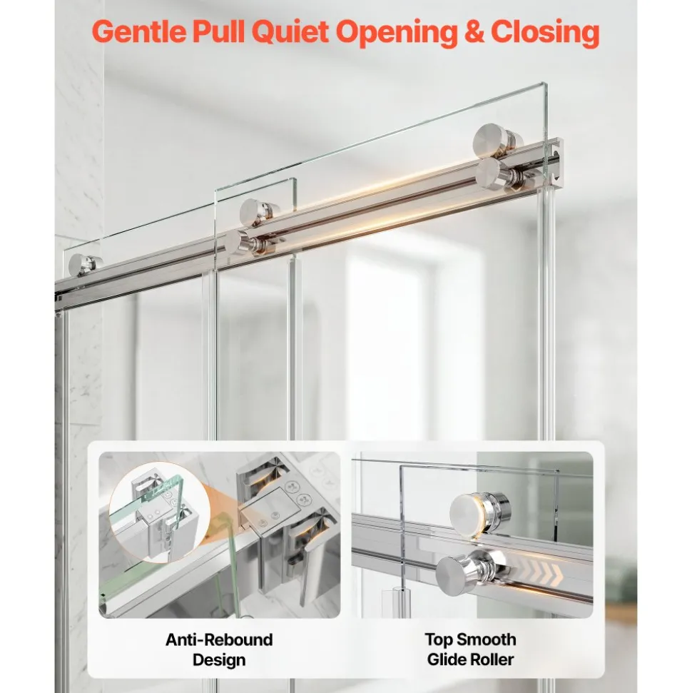 VEVOR Bathtub Shower Door 60"W x 60"H Frameless Bypass Sliding Doors Silver, 5/16" Clear Tempered Glass, Double Sliding Tub Shower Doors with 2 Stainless Steel Handles, Nano Coating, for Bathroom Tubs