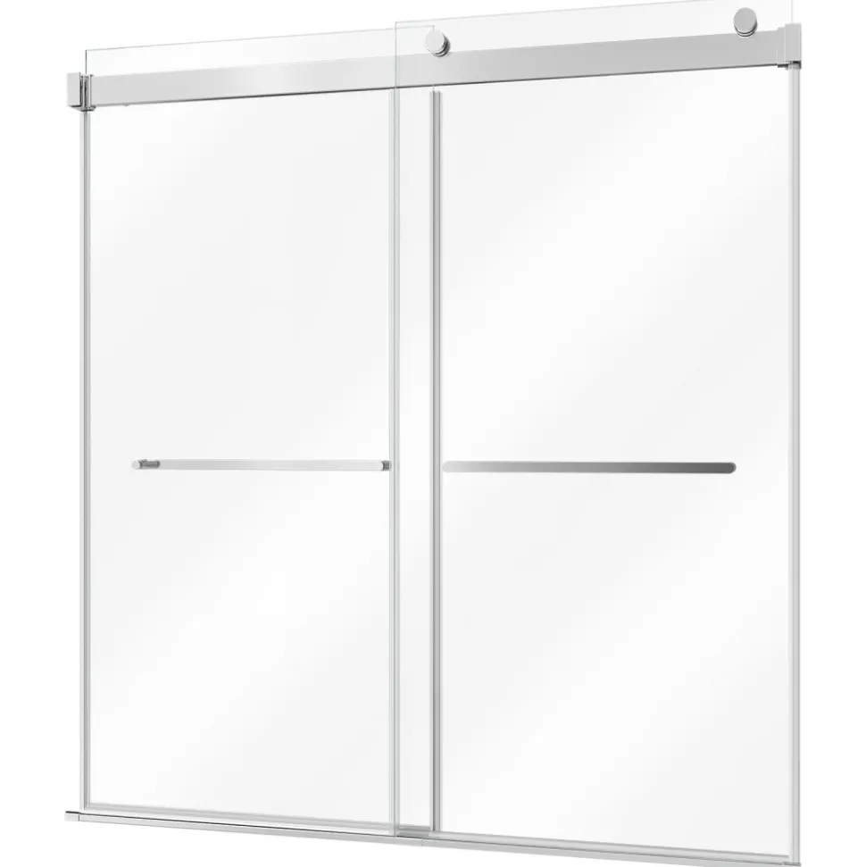 VEVOR Bathtub Shower Door 60"W x 60"H Frameless Bypass Sliding Doors Silver, 5/16" Clear Tempered Glass, Double Sliding Tub Shower Doors with 2 Stainless Steel Handles, Nano Coating, for Bathroom Tubs