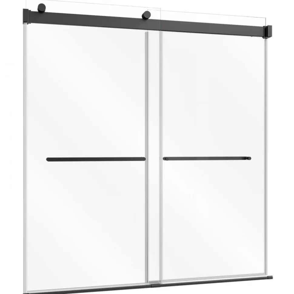 VEVOR Bathtub Shower Door 60"W x 60"H Frameless Bypass Sliding Doors Black, 5/16" Clear Tempered Glass, Double Sliding Tub Shower Doors with 2 Stainless Steel Handles, Nano Coating, for Bathroom Tubs