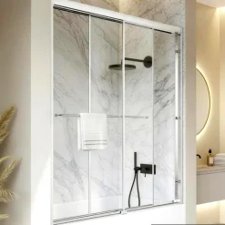 VEVOR Bathtub Shower Door 60" W x 60" H Semi-Frameless Bypass Sliding Doors, 1/4" Clear Tempered Glass, Aluminum Slim Frame, Double Sliding Tub Shower Doors with 2 Stainless Steel Handles, Silver