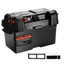 VEVOR Battery Box, Group 24/27 Trolling Motor Battery Box, 12V/24V Marine Batteries Case with PP Shell and Dual Straps, Smart Batteries Case, Suitable for Trolling Motor, Marine,RV & Solar Panel