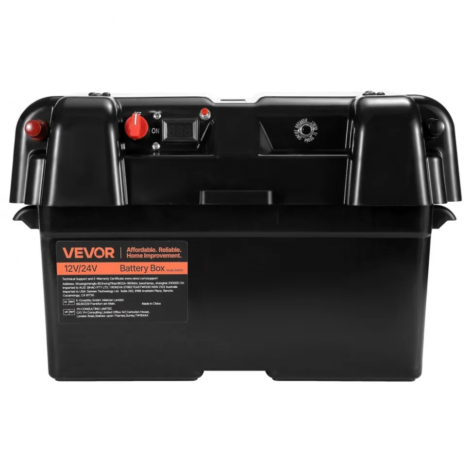 VEVOR Battery Box, Group 24/27 Trolling Motor Battery Box, 12V/24V Marine Batteries Case with PP Shell and Dual Straps, Smart Batteries Case, Suitable for Trolling Motor, Marine,RV & Solar Panel