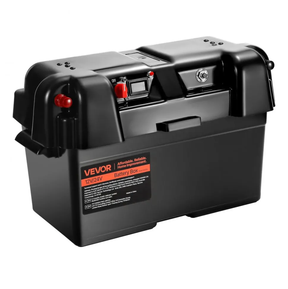 VEVOR Battery Box, Group 24/27 Trolling Motor Battery Box, 12V/24V Marine Batteries Case with PP Shell and Dual Straps, Smart Batteries Case, Suitable for Trolling Motor, Marine,RV & Solar Panel