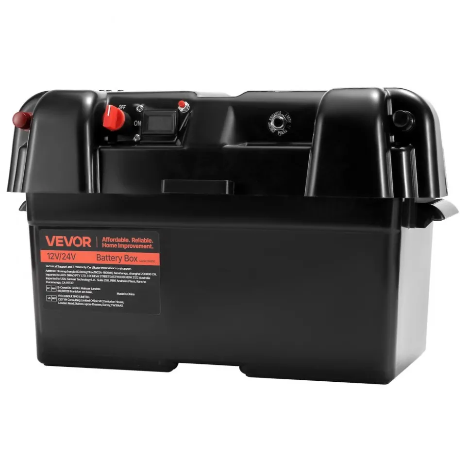 VEVOR Battery Box, Group 24/27 Trolling Motor Battery Box, 12V/24V Marine Batteries Case with PP Shell and Dual Straps, Smart Batteries Case, Suitable for Trolling Motor, Marine,RV & Solar Panel