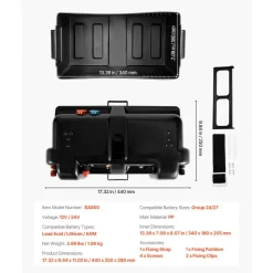 VEVOR Battery Box, Group 24/27 Trolling Motor Battery Box, 12V/24V Marine Batteries Case with PP Shell and Dual Straps, Smart Batteries Case, Suitable for Trolling Motor, Marine,RV & Solar Panel