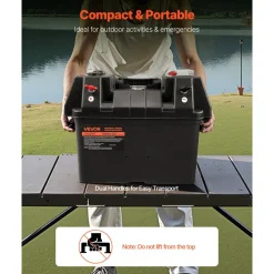 VEVOR Battery Box, Group 24/31 Trolling Motor Battery Box, 12V/24V Marine Batteries Case with PP Shell and Dual Straps, Smart Batteries Case, Suitable for Trolling Motor, Marine,RV & Solar Panel