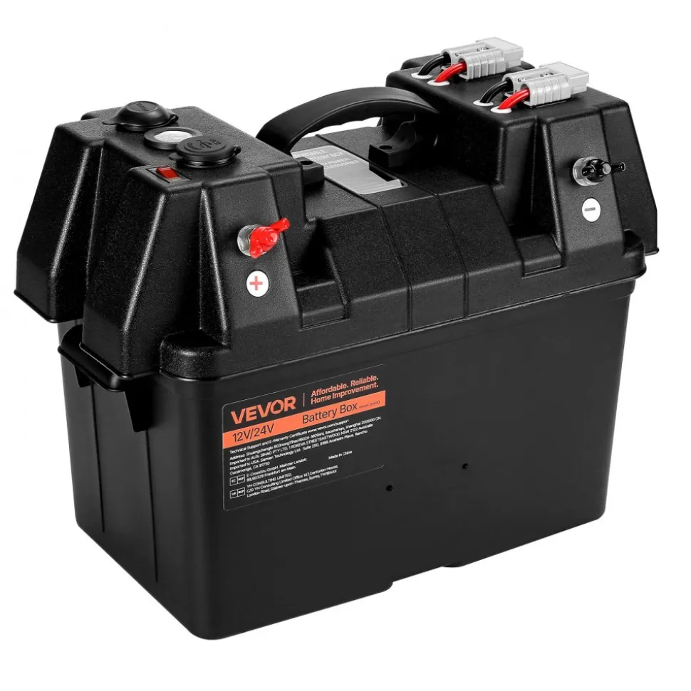 VEVOR Battery Box, Group 24/31 Trolling Motor Battery Box, 12V/24V Marine Batteries Case with PP Shell and Dual Straps, Smart Batteries Case, Suitable for Trolling Motor, Marine,RV & Solar Panel