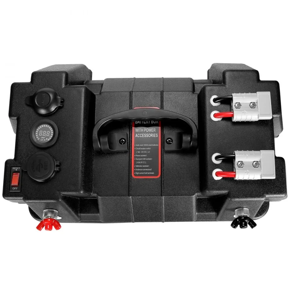 VEVOR Battery Box, Group 24/31 Trolling Motor Battery Box, 12V/24V Marine Batteries Case with PP Shell and Dual Straps, Smart Batteries Case, Suitable for Trolling Motor, Marine,RV & Solar Panel