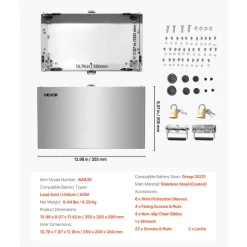 VEVOR Battery Box, Group 24/31 Trolling Motor Battery Box, Marine Batteries Case with Lock, Handles and Rubber-Grommet Cable Holes, Stainless Steel Shell, Suitable for Cars, Boats & Trolling Motors