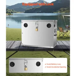 VEVOR Battery Box, Group 24/31 Trolling Motor Battery Box, Marine Batteries Case with Lock, Handles and Rubber-Grommet Cable Holes, Stainless Steel Shell, Suitable for Cars, Boats & Trolling Motors