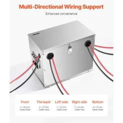 VEVOR Battery Box, Group 24/31 Trolling Motor Battery Box, Marine Batteries Case with Lock, Handles and Rubber-Grommet Cable Holes, Stainless Steel Shell, Suitable for Cars, Boats & Trolling Motors