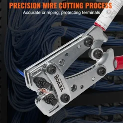 VEVOR Battery Cable Lug Crimping Tool, 10-1/0AWG with Cable Cutter and 48PCS Copper Ring Terminals, 6 Wire Sizes Crimping Die and 100pcs Heat Shrink Tubes, for Heavy Duty Wire Lugs