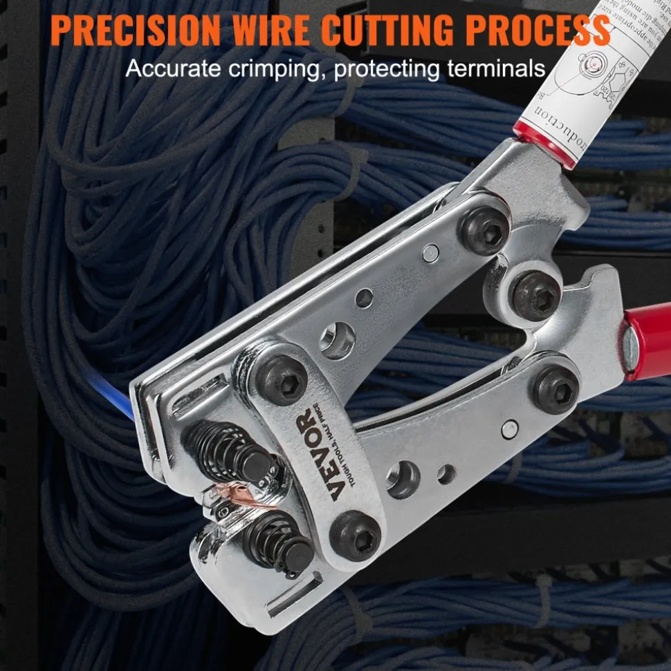 VEVOR Battery Cable Lug Crimping Tool, 10-1/0AWG with Cable Cutter and 48PCS Copper Ring Terminals, 6 Wire Sizes Crimping Die and 100pcs Heat Shrink Tubes, for Heavy Duty Wire Lugs