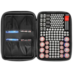 VEVOR Battery Organizer Storage Box, Battery Case Bag with Tester BT-168, Waterproof Batteries Organizer Storage Case with Zipper, Holds 167 Batteries AA AAA C D 9V Button, Black (Box Only)