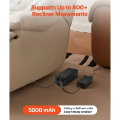 VEVOR Battery Pack for Reclining Furniture, 5000 mAh Rechargeable Recliner Battery Pack, with Universal 2-Pin Connection and LED Display Screen, for Electric Recliner, Sofa, Couch, and Lift Chair