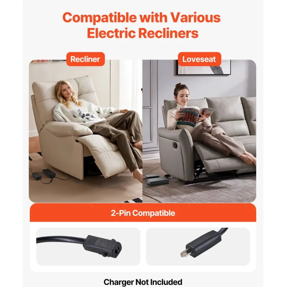 VEVOR Battery Pack for Reclining Furniture, 2500 mAh Rechargeable Recliner Battery Pack, with Universal 2-Pin Connection and LED Display Screen, for Electric Recliner, Sofa, Couch, and Lift Chair