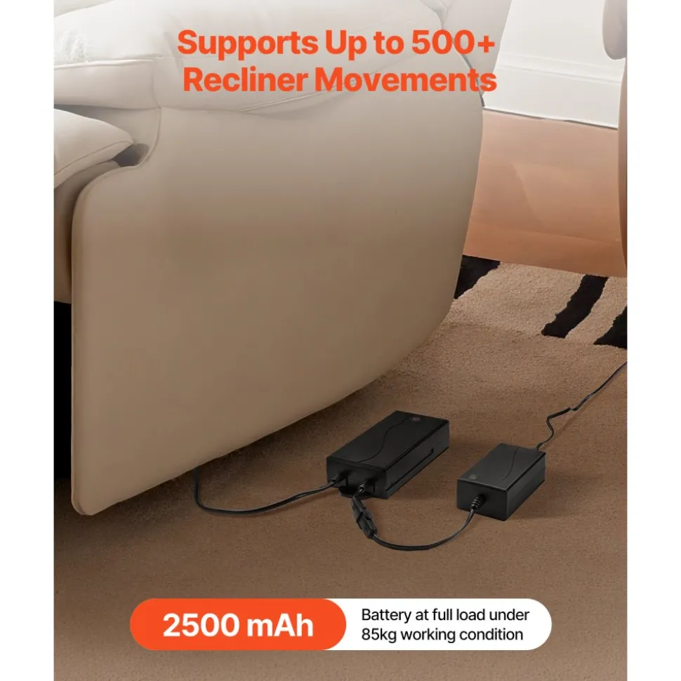 VEVOR Battery Pack for Reclining Furniture, 2500 mAh Rechargeable Recliner Battery Pack, with Universal 2-Pin Connection and LED Display Screen, for Electric Recliner, Sofa, Couch, and Lift Chair